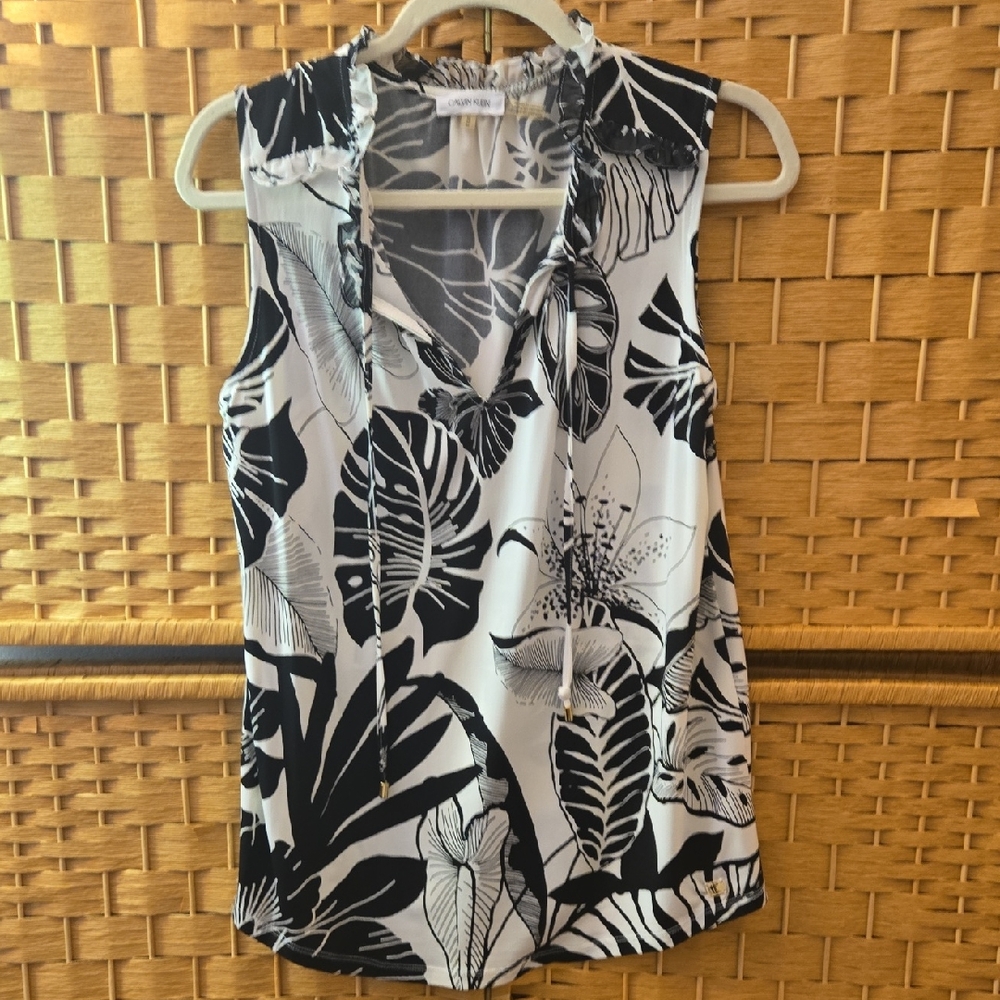 Calvin Klein Black and White Floral Blouse